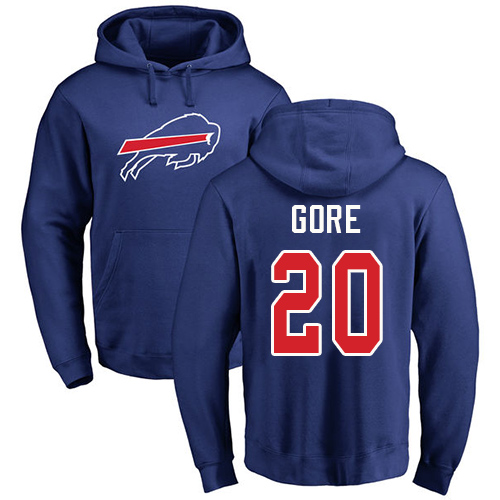 Men NFL Buffalo Bills 20 Frank Gore Royal Blue Name and Number Logo Pullover Hoodie Sweatshirt